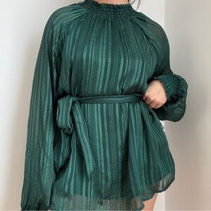 Mexx Teal Sheer Blouse with Tie Waist